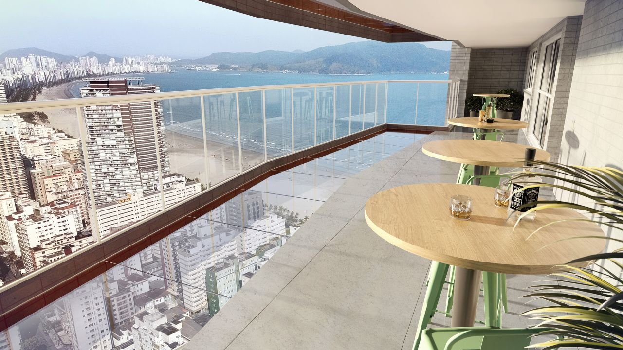 Vista panorâmica de 360° sobre a Baía de Santos, do terraço do Castell Di João Paulo