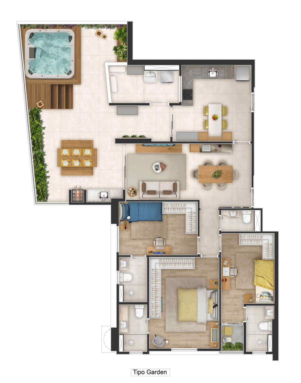 Planta baixa do apartamento de 112 m², Castell Di João Paulo