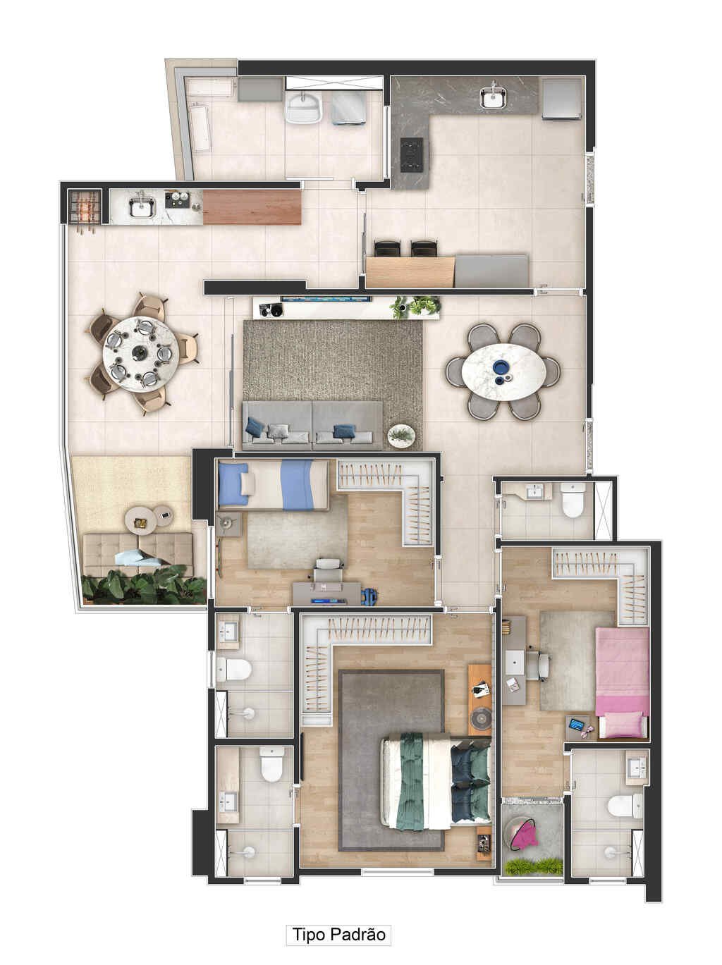 Planta baixa do apartamento de 108 m², Castell Di João Paulo